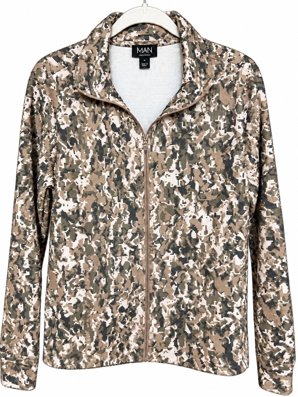 MAN boohooMAN Size S Digital Camo Full Zip Ribbed Track Jacket